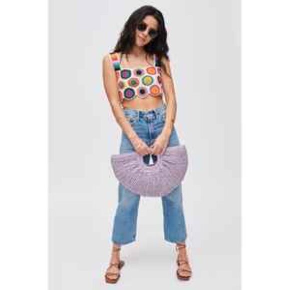 Urban Expressions- Tara Tote- Half Moon Straw Bag - Lilac - NWT - Picture 7 of 9